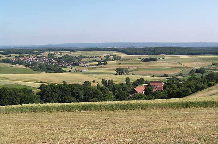 Blick auf den Wickelhof - im Hintergrund die Nachbargemeinde Schneckenhausen